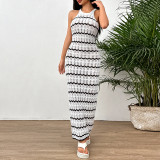 Sleeveless hollowed out striped dress, beach cover, hip hugging skirt