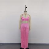 3D hook flower hollow back strap long skirt beach cover suit