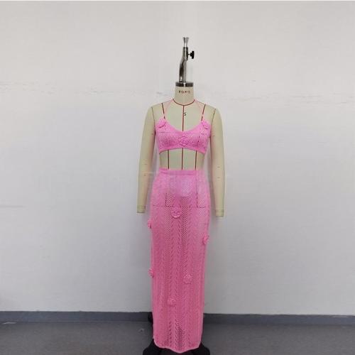 3D hook flower hollow back strap long skirt beach cover suit