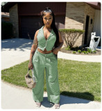 Sleeveless short back tie top and pants set