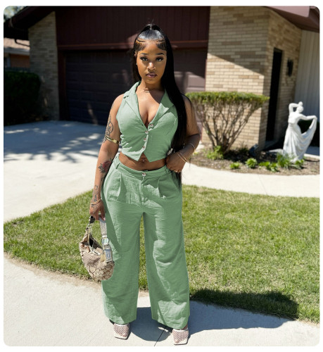 Sleeveless short back tie top and pants set