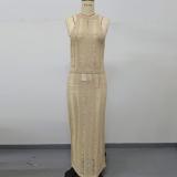 Hollow pattern sleeveless half length long skirt set beach cover shirt long skirt