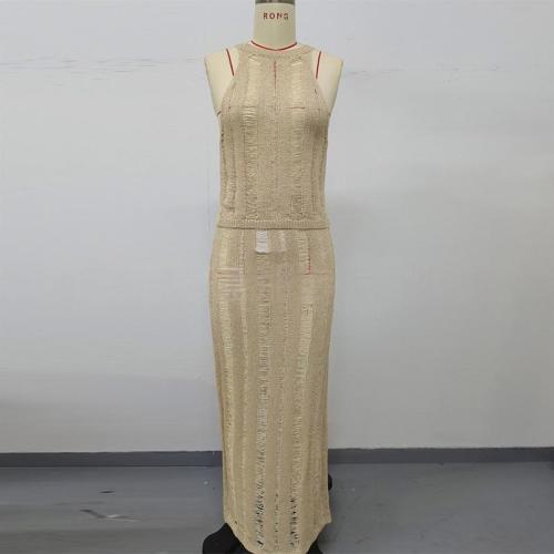 Hollow pattern sleeveless half length long skirt set beach cover shirt long skirt