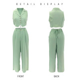 Sleeveless short back tie top and pants set