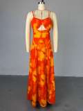 Printed suspender strapless high waisted A-line jumpsuit long skirt
