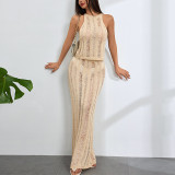 Hollow pattern sleeveless half length long skirt set beach cover shirt long skirt