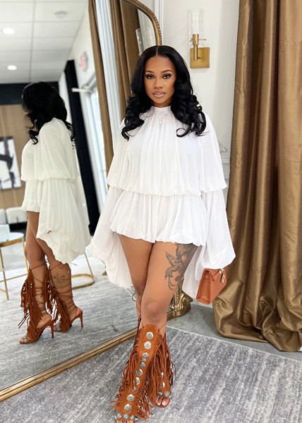 Solid color round neck waist cinching two-piece set