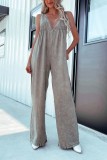 V-neck sleeveless backless washed sleeveless denim jumpsuit