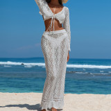 Hollow out bikini tie short top long skirt cover set