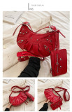 Wrinkled Crescent Mother Single Shoulder Bag for Women, European and American Retro Rivet Motorcycle Bag