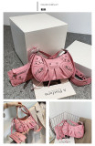 Wrinkled Crescent Mother Single Shoulder Bag for Women, European and American Retro Rivet Motorcycle Bag
