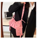 Wrinkled Crescent Mother Single Shoulder Bag for Women, European and American Retro Rivet Motorcycle Bag