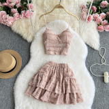 Lace camisole vest short ruffled skirt two-piece set