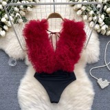 3D flower splicing jumpsuit