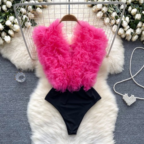3D flower splicing jumpsuit
