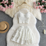 Lace camisole vest short ruffled skirt two-piece set