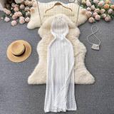 Hanging neck sleeveless hollow knitted slit dress