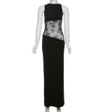 Splicing lace backless long skirt dress
