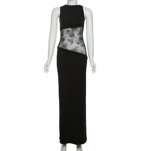 Splicing lace backless long skirt dress