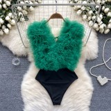 3D flower splicing jumpsuit