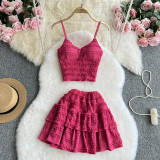Lace camisole vest short ruffled skirt two-piece set