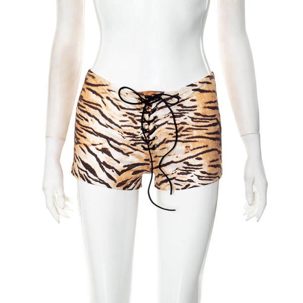 Tiger print tie rope tight shorts