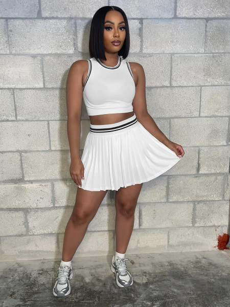 Sleeveless crop top+pleated skirt set HR25030