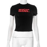 Short round neck letter printed short sleeved T-shirt top