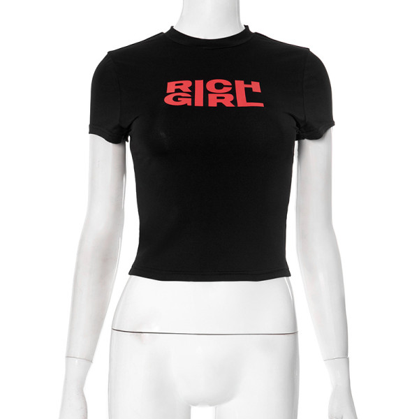 Short round neck letter printed short sleeved T-shirt top