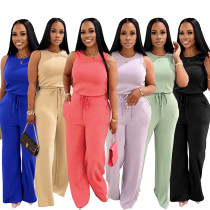 Sleeveless lace up solid color jumpsuit