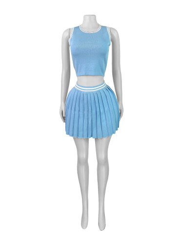 Sleeveless crop top+pleated skirt set HR25030