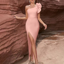 Strapless three-dimensional flower splicing high slit long dress KDR539703P