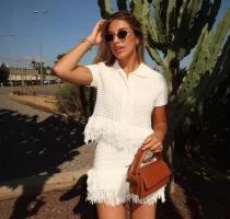 High waisted mini skirt with tassel plaid knit skirt set