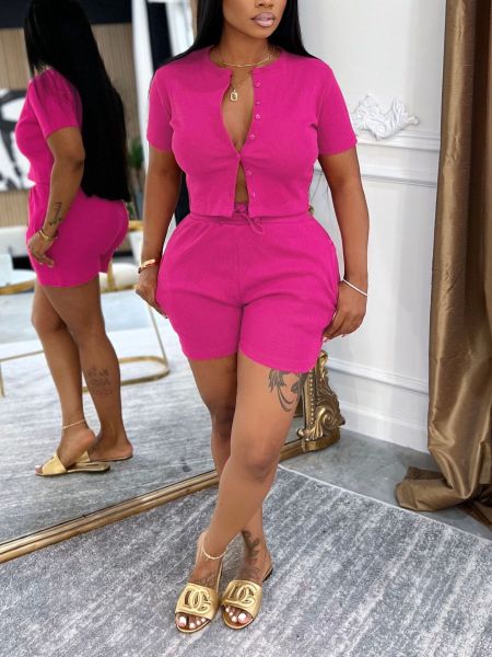 Short sleeved T-shirt threaded shorts two-piece set