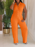 Striped collar shirt straight leg pants jumpsuit