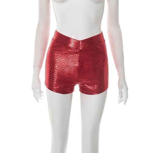 PU snake patterned leather tight low waist ultra short pants