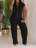 Striped collar shirt straight leg pants jumpsuit