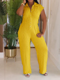 Striped collar shirt straight leg pants jumpsuit