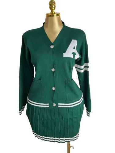 Cardigan knitted sweater short skirt set