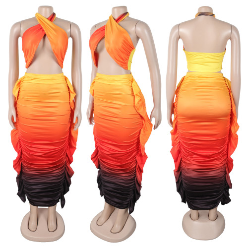 Gradient printing set with exposed navel folds, two-piece set