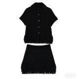 High waisted mini skirt with tassel plaid knit skirt set