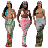 Printed bikini three piece set without headscarf