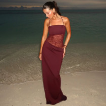 Lace One Shoulder Strap Open Skirt