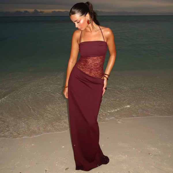 Lace One Shoulder Strap Open Skirt