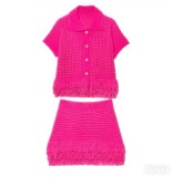 High waisted mini skirt with tassel plaid knit skirt set