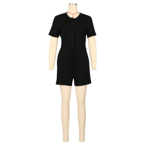 Short sleeved T-shirt threaded shorts two-piece set