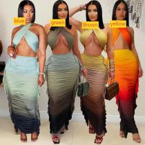 Gradient printing set with exposed navel folds, two-piece set Gradient printing set with exposed navel folds, two-piece set