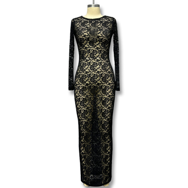 Perspective long sleeved lace dress