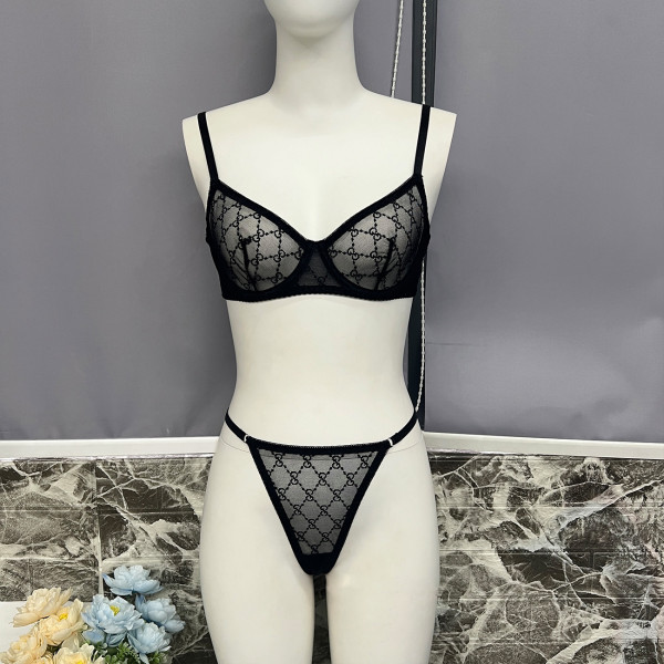 Ultra thin mesh bra and lingerie fun set