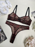 Leopard print see through lingerie ultra-thin mesh set
